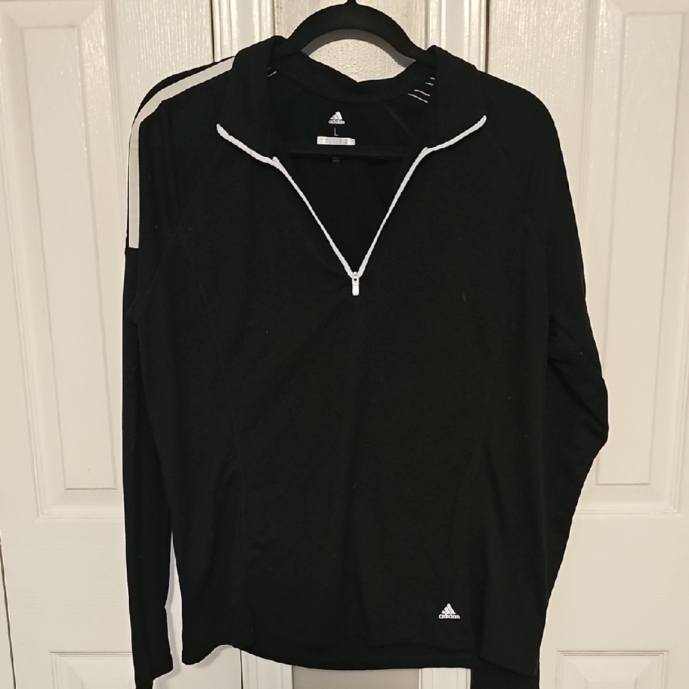 Adidas Black and White Quarter-Zip Top